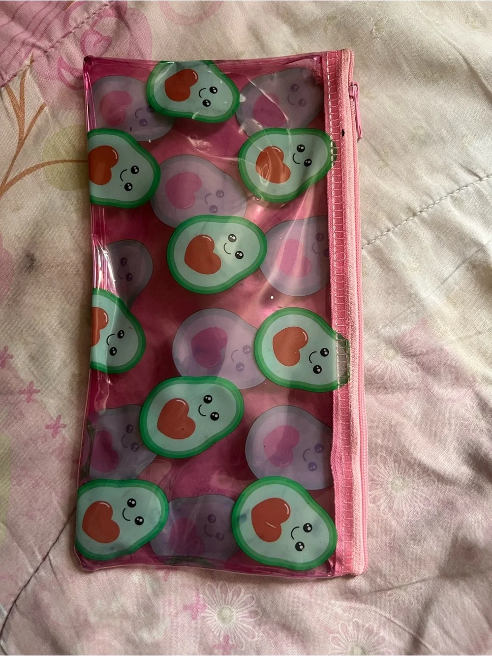 Pink Clear Avocado Heart Pencil Case